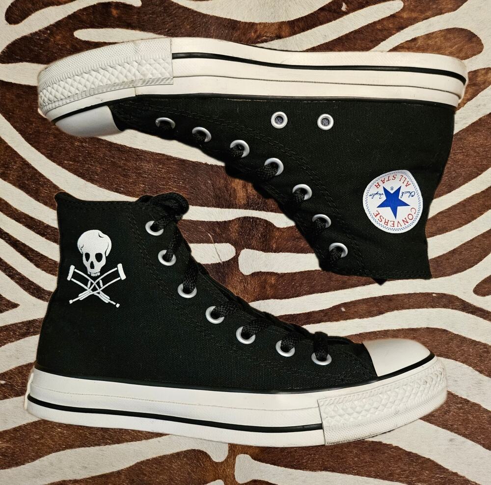 RARE Vintage Converse All Star High Top JACKASS Skull Black Size 4, Women's 6